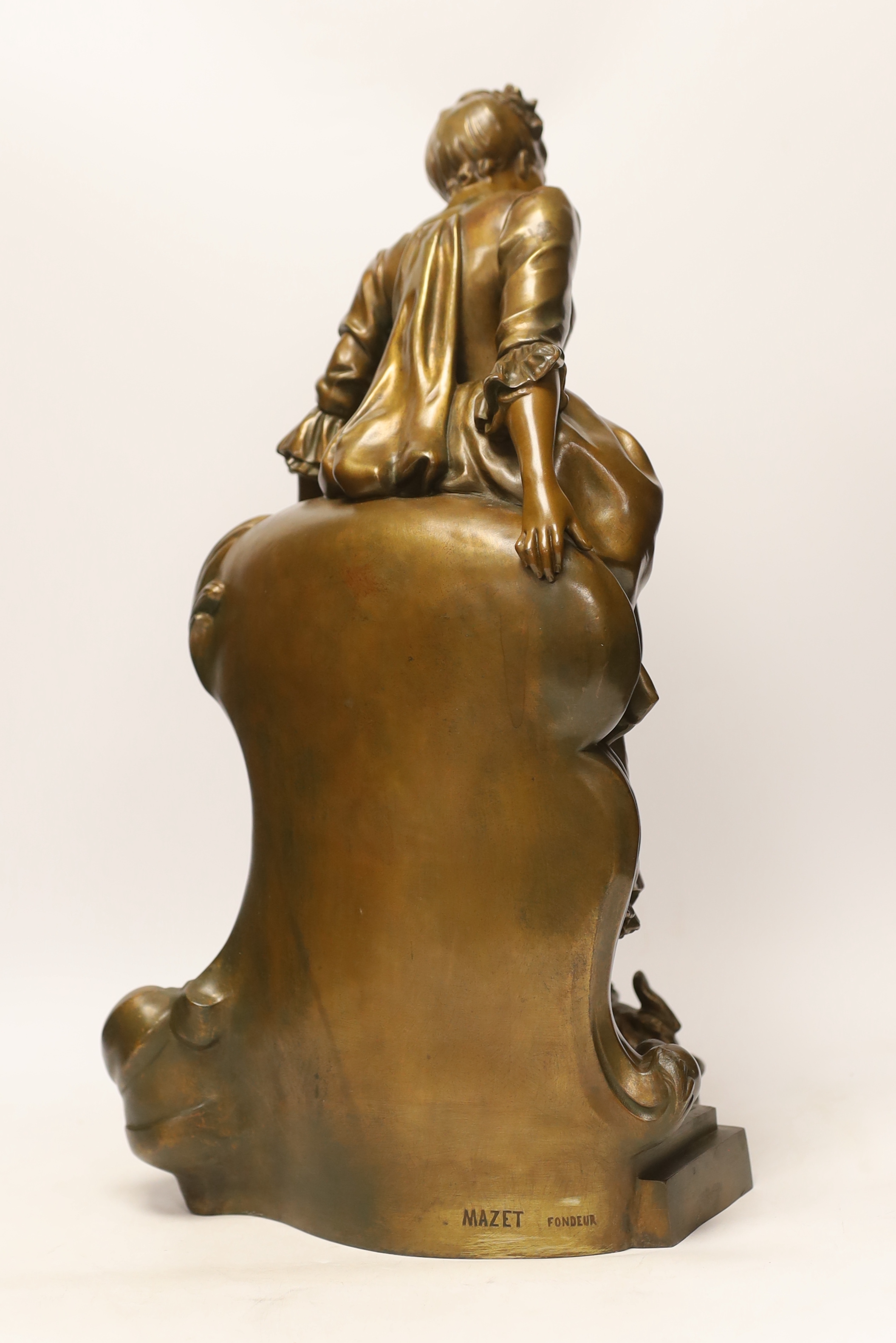 Henri-Emile Allouard (1844-1929), a bronzed spelter figure of a lady and a cat, foundry mark, 61cm